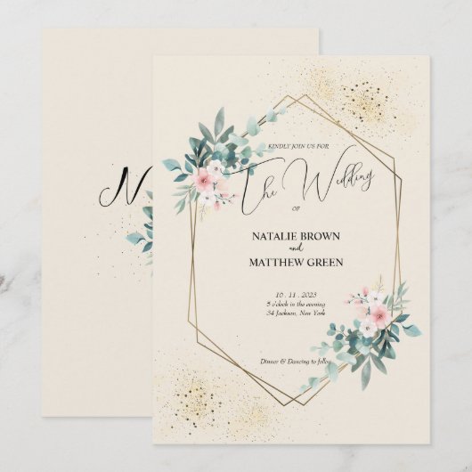 Elegant Greenery Eucalyptus Wedding Invitation Kaart (Voorkant / Achterkant)