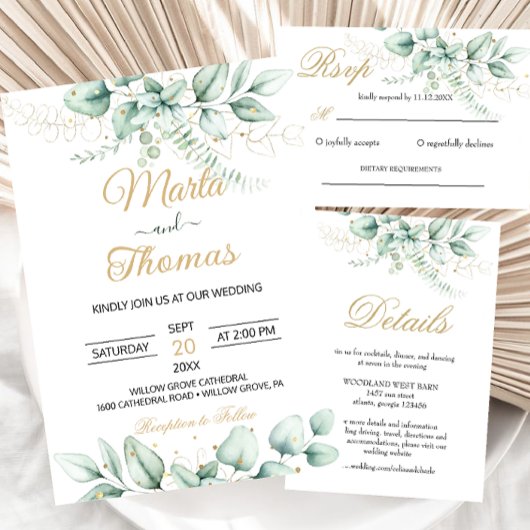 Elegant Greenery Eucalyptus Wedding Invitation Kaart
