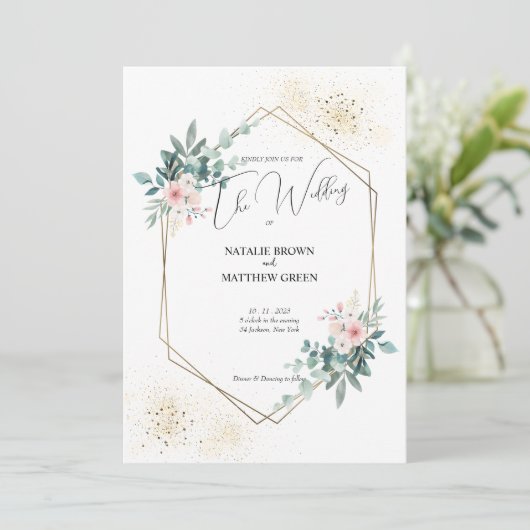 Elegant Greenery Eucalyptus Wedding Invitation Kaart (Staand voorkant)