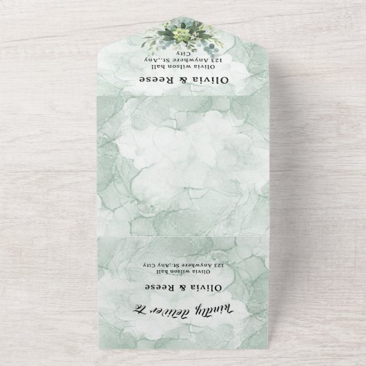 Elegant greenery eucalyptus WEDDING INVITATIONS All In One Uitnodiging (Buitenkant)