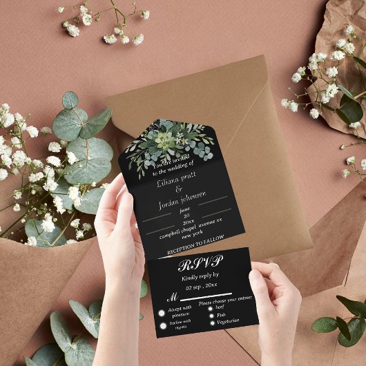 Elegant greenery eucalyptus WEDDING INVITATIONS All In One Uitnodiging