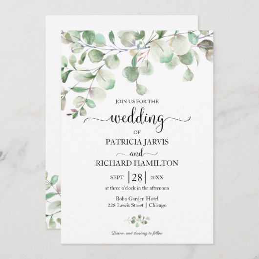 Elegant Greenery Eucalyptus Wedding Kaart (Voorkant / Achterkant)