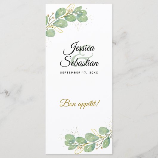 Elegant Greenery Eucalyptus Wedding Menu (Achterkant)