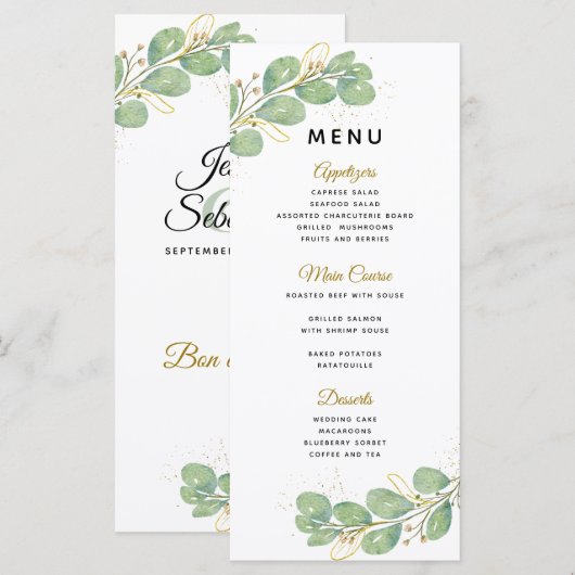 Elegant Greenery Eucalyptus Wedding Menu (Voorkant / Achterkant)