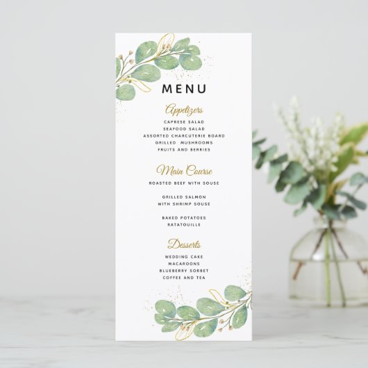 Elegant Greenery Eucalyptus Wedding Menu (Staand voorkant)