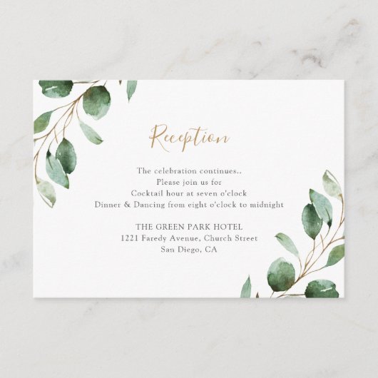 Elegant Greenery Eucalyptus Wedding Reception Informatiekaartje (Voorkant)
