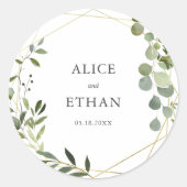 Elegant Greenery Eucalyptus Wedding Ronde Sticker (Voorkant)