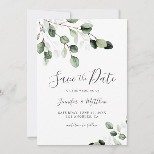 Elegant Greenery Eucalyptus Wedding Save The Date (Voorkant)