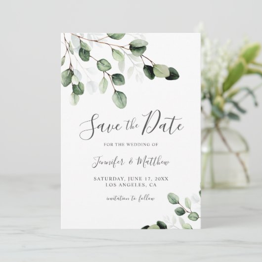 Elegant Greenery Eucalyptus Wedding Save The Date (Staand voorkant)