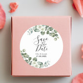 Elegant Greenery Eucalyptus Wedding Save the Date Ronde Sticker