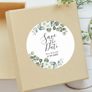 Elegant Greenery Eucalyptus Wedding Save the Date Ronde Sticker