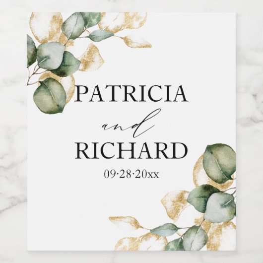 Elegant Greenery Eucalyptus Wedding Wijn Etiket (Enkel label)