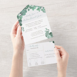 Elegant Greenery Eucalyptus Wreath Wedding All In One Uitnodiging