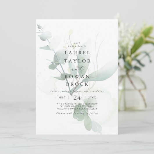 Elegant Greenery Faded Wedding Kaart (Staand voorkant)