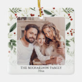 Elegant Greenery Family Photo Christmas Keramisch Ornament (Voorkant)