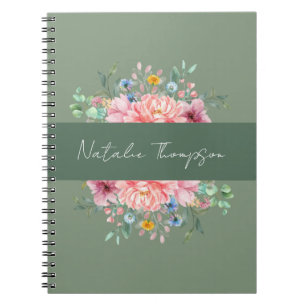 Elegant greenery feminine floral name monogramma notitieboek