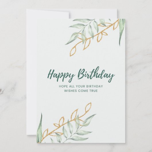 Elegant Greenery Floral Birthday Card | Minimal Bo Kaart (Voorkant)