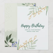 Elegant Greenery Floral Birthday Card | Minimal Bo Kaart (Voorkant / Achterkant)