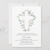 Elegant Greenery Floral Botanical Cross Baptisme Kaart (Voorkant)