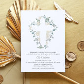 Elegant Greenery Floral Botanical Cross Baptisme Kaart