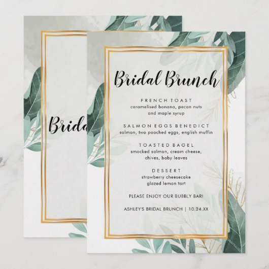 Elegant Greenery Floral Bridal Brunch Menu (Voorkant / Achterkant)