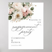 Elegant greenery floral Engagement Party welcome Poster (Voorkant)