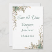 Elegant Greenery Floral Script Wedding Save The Date (Voorkant)