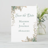 Elegant Greenery Floral Script Wedding Save The Date (Staand voorkant)