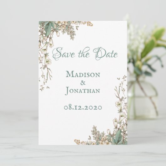 Elegant Greenery Floral Script Wedding Save The Date (Staand voorkant)