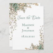 Elegant Greenery Floral Script Wedding Save The Date (Voorkant / Achterkant)