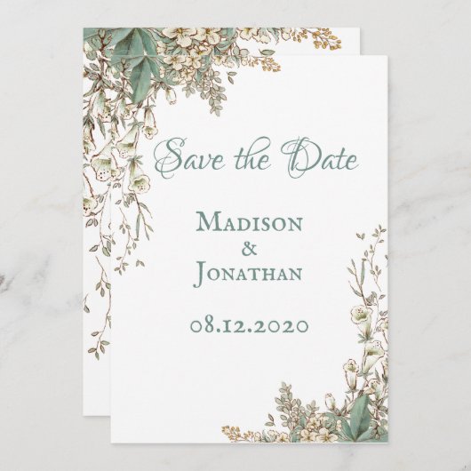 Elegant Greenery Floral Script Wedding Save The Date (Voorkant / Achterkant)