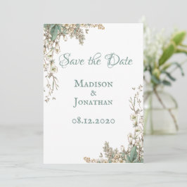 Elegant Greenery Floral Script Wedding Save The Date
