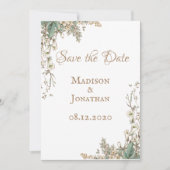 Elegant Greenery Floral Script Wedding Save The Date (Voorkant)