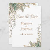 Elegant Greenery Floral Script Wedding Save The Date (Voorkant / Achterkant)