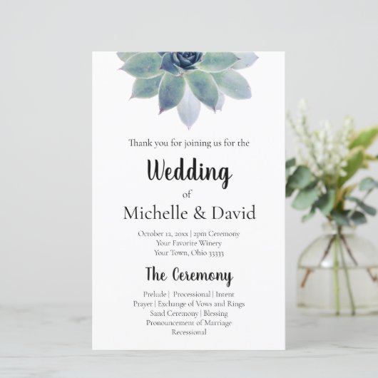 Elegant Greenery Floral Wedding Ceremony Programme (Staand voorkant)