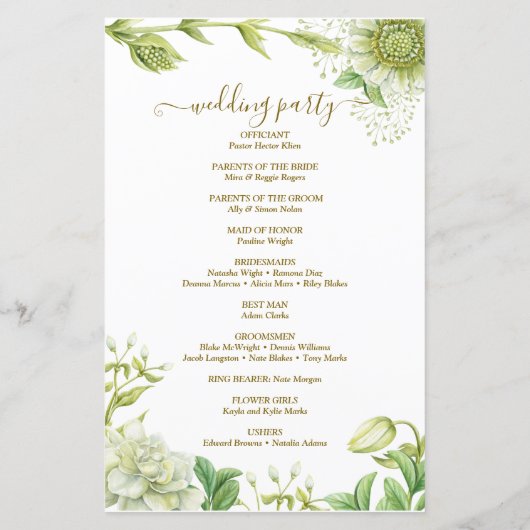 Elegant Greenery Flowers Botanical Wedding Program (Achterkant)