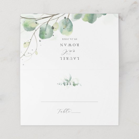 Elegant Greenery Folded Wedding Place Card Plaatskaartje (Buitenkant ongevouwen)