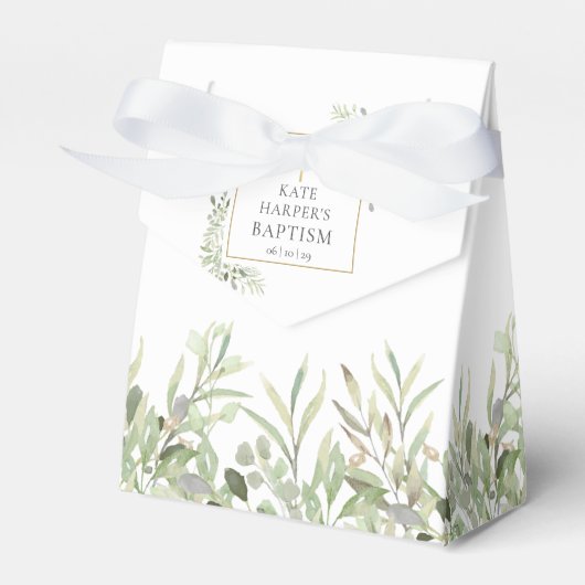 Elegant Greenery Foliage Baptisme Favor Box Bedankdoosjes (Voorkant Zijde)