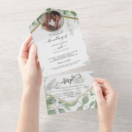 Elegant Greenery Foliage Botanical Wedding all in One Uitnodiging