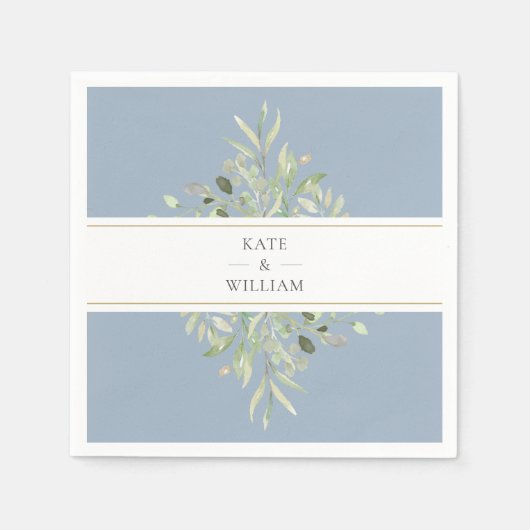 Elegant Greenery Foliage Dusty Blue Wedding Servet (Voorkant)
