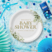 Elegant Greenery Foliage Gold Baby shower Papieren Bordje (Feest)