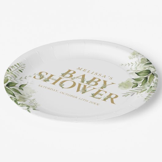 Elegant Greenery Foliage Gold Baby shower Papieren Bordje (Gekanteld)