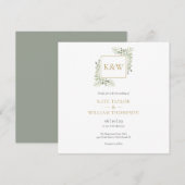 Elegant Greenery Foliage Monogram Square Weddensch Kaart (Voorkant / Achterkant)