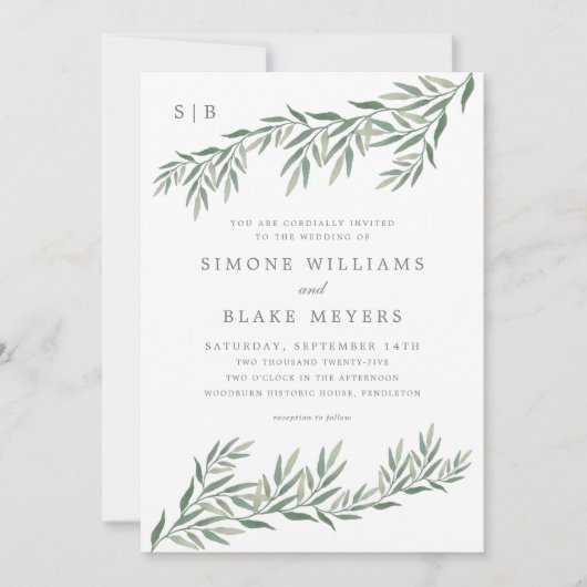 Elegant Greenery Foliage Wedding Kaart (Voorkant)