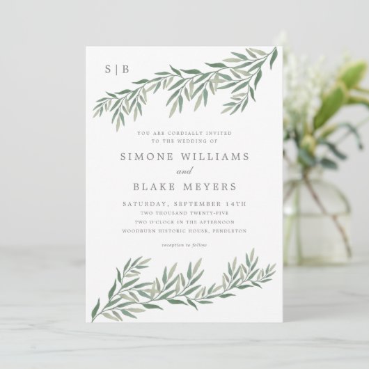 Elegant Greenery Foliage Wedding Kaart (Staand voorkant)