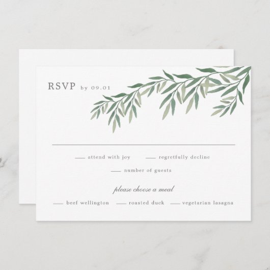 Elegant Greenery Foliage Wedding RSVP Kaart (Voorkant / Achterkant)
