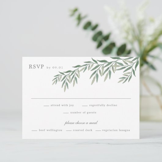 Elegant Greenery Foliage Wedding RSVP Kaartje (Staand voorkant)