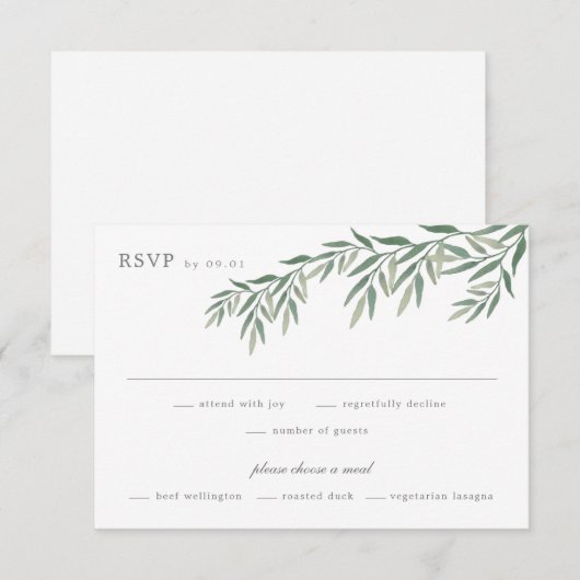 Elegant Greenery Foliage Wedding RSVP Kaartje (Voorkant / Achterkant)