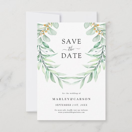 Elegant Greenery Foliage Wedding Save The Date (Voorkant)