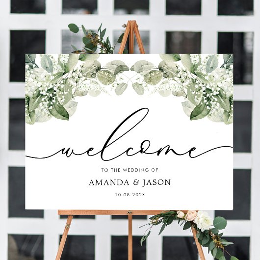 Elegant Greenery Foliage Wedding Welcome Sign Poster